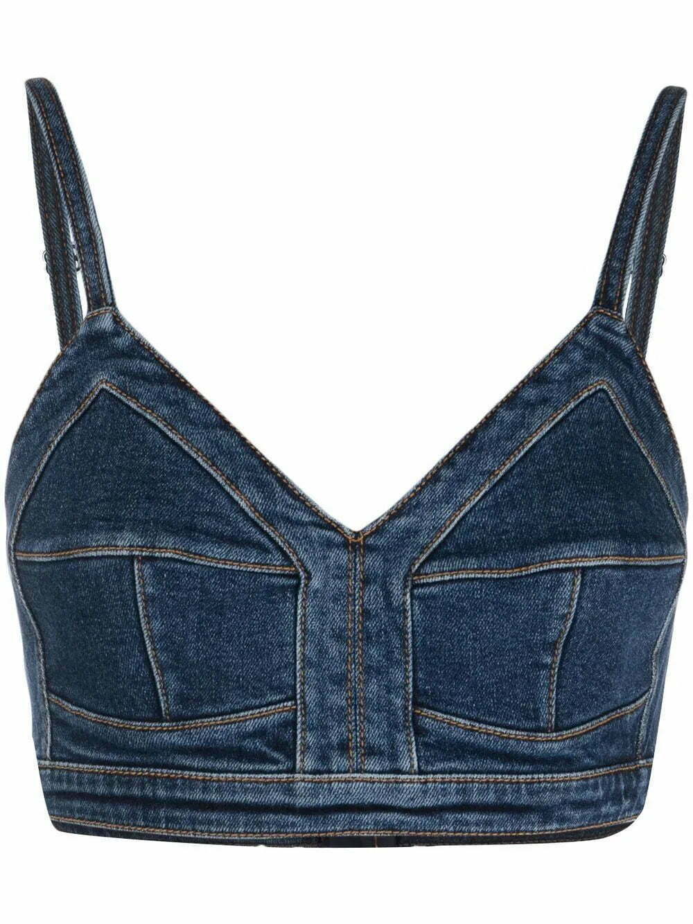 Alexander McQueen V-neck denim crop top