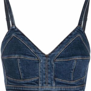 Alexander McQueen V-neck denim crop top