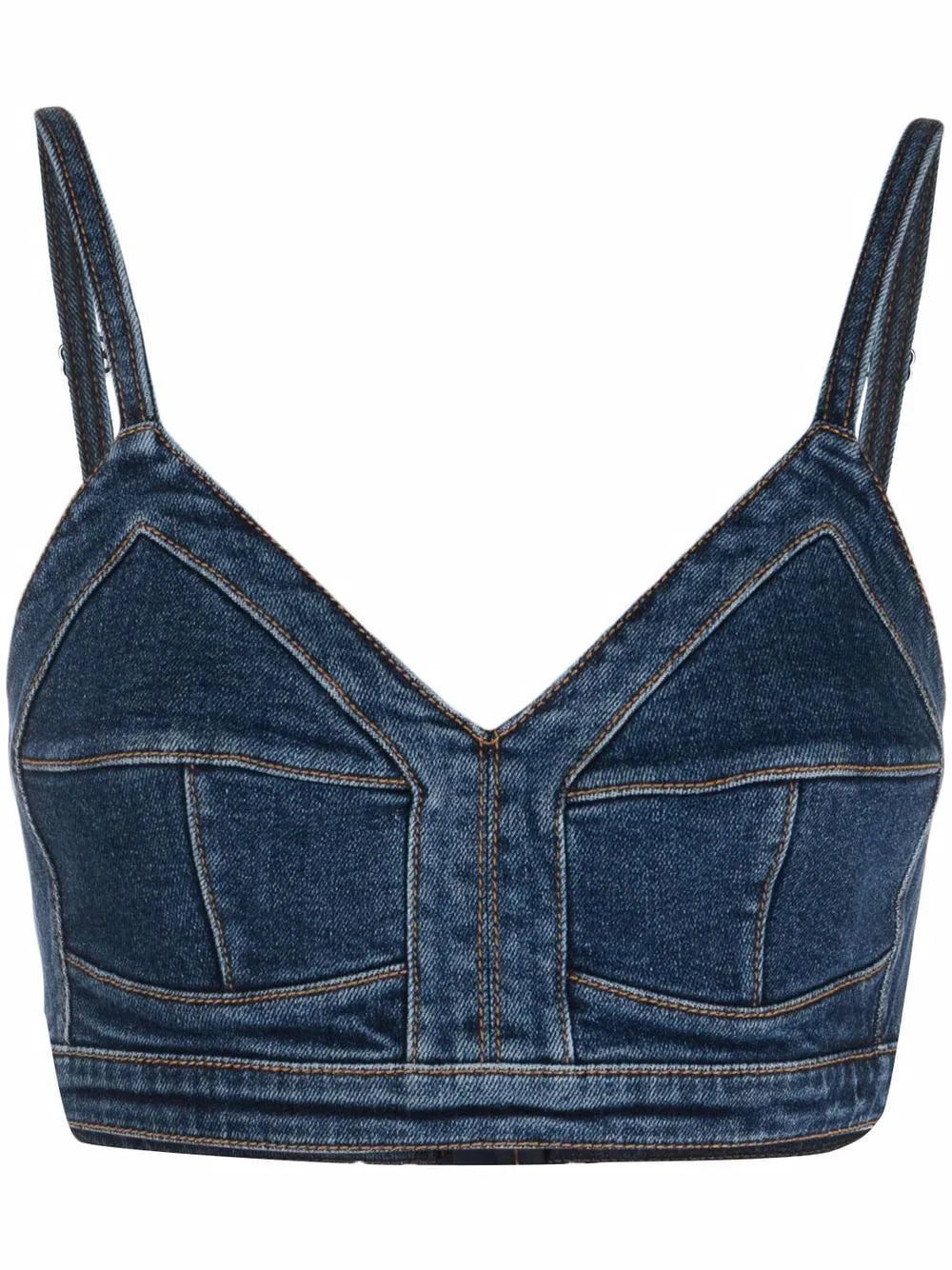 Alexander McQueen V-neck denim crop top