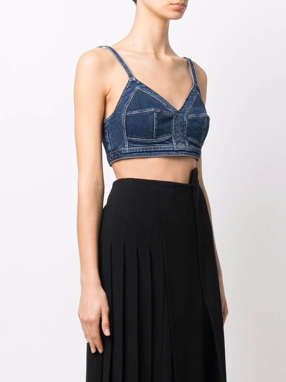 Alexander McQueen V-neck denim crop top - Image 3