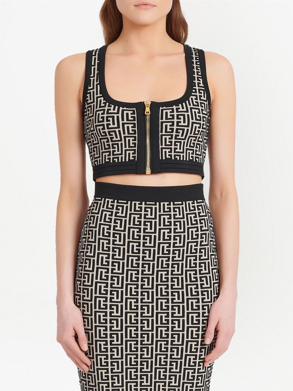 Balmain monogram-pattern cropped top - Image 3