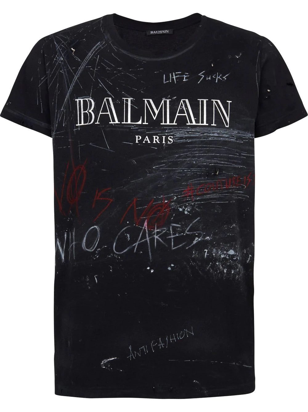 Balmain logo-print slogan T-shirt