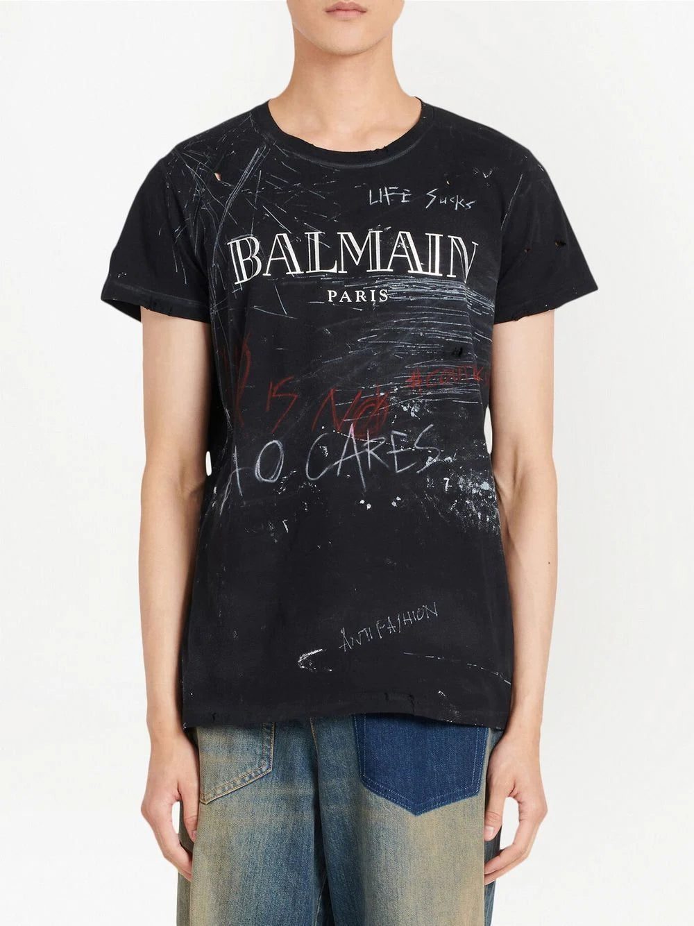 Balmain logo-print slogan T-shirt - Image 3