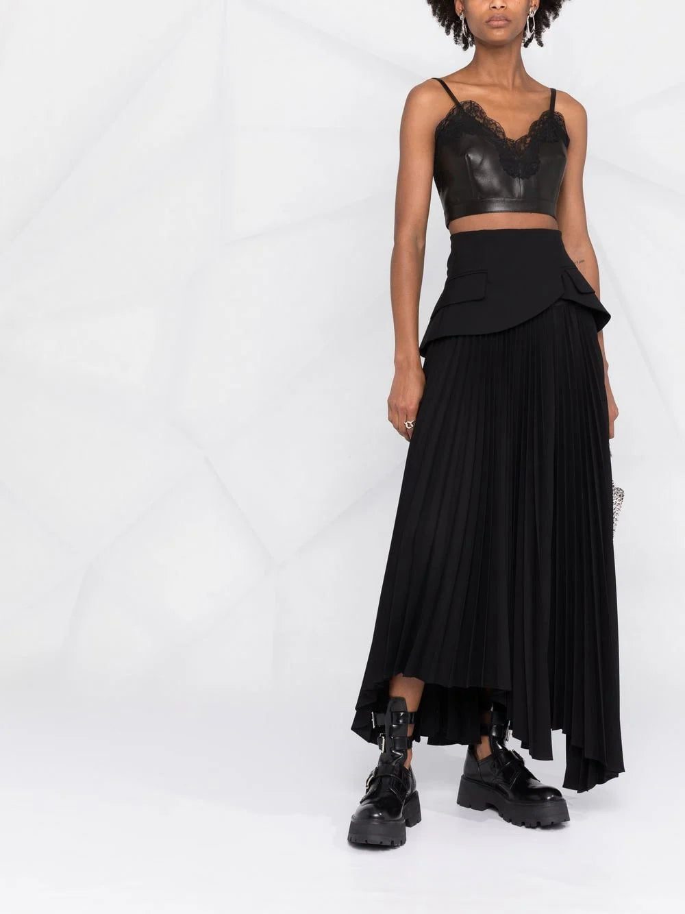 Alexander McQueen cropped lace-trim leather top - Image 2