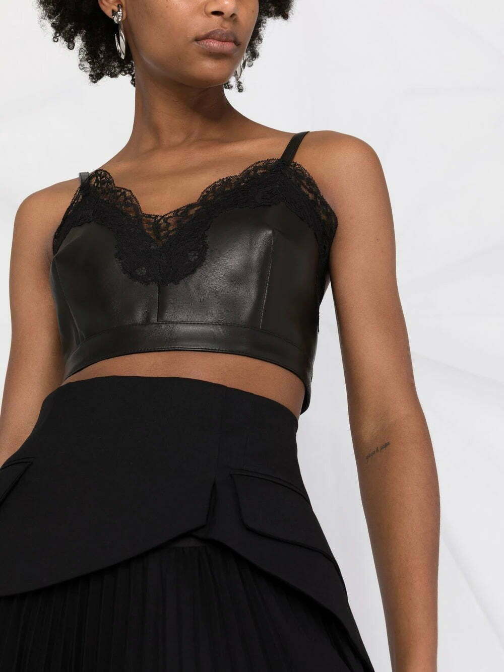 Alexander McQueen cropped lace-trim leather top - Image 3