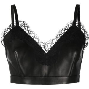 Alexander McQueen  cropped lace-trim leather top