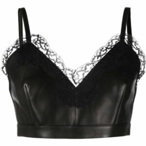 Alexander McQueen  cropped lace-trim leather top