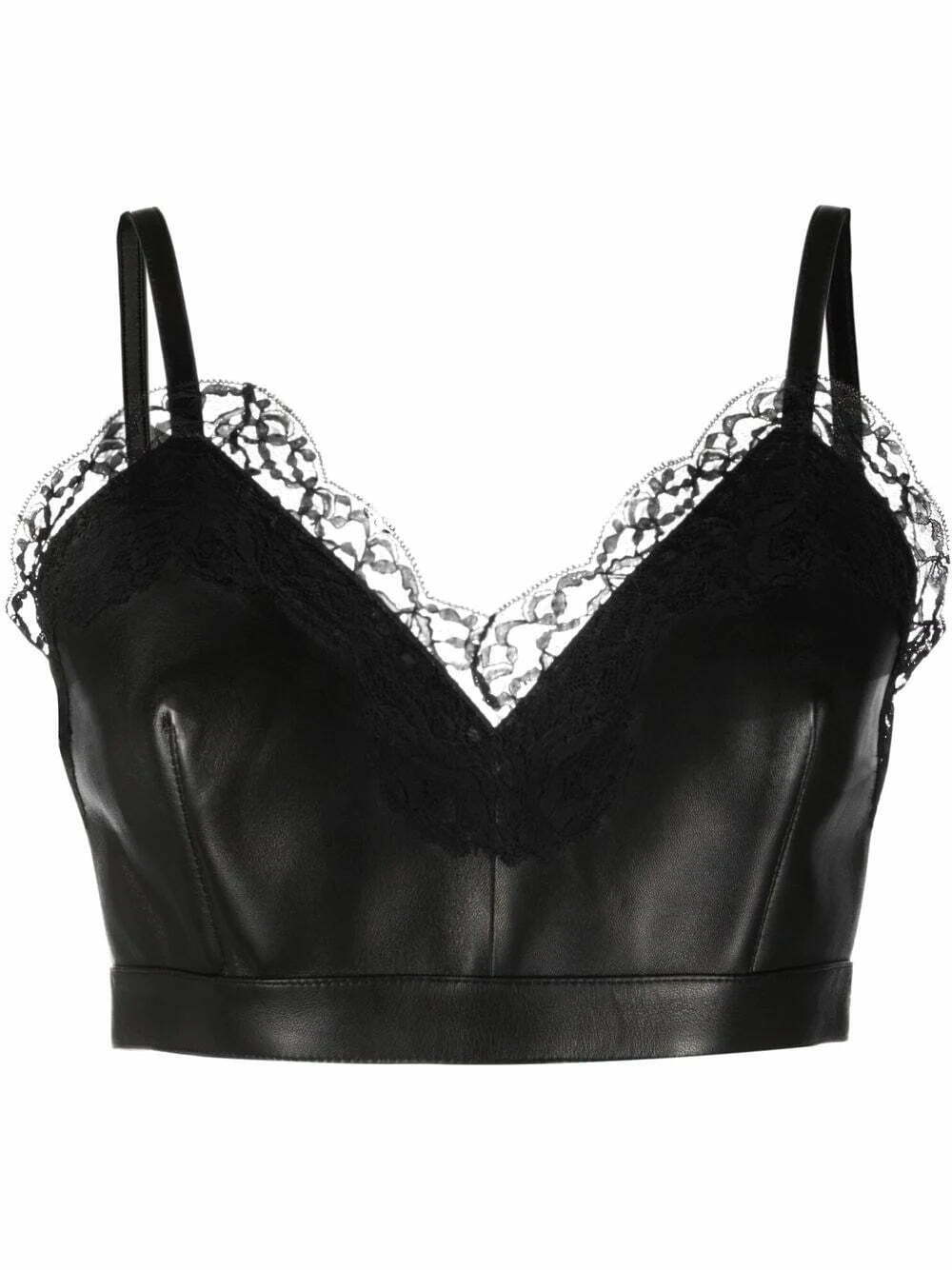 Alexander McQueen cropped lace-trim leather top