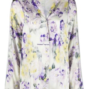 Off-White Chine Satin floral-print shirt