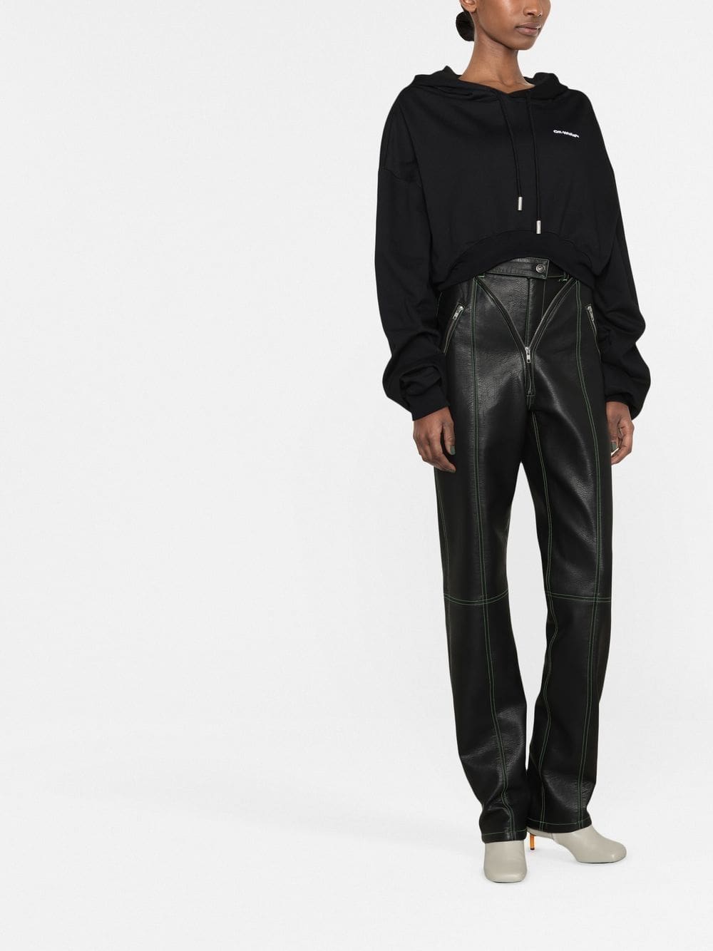 Off-White embroidered-logo cropped hoodie - Image 2