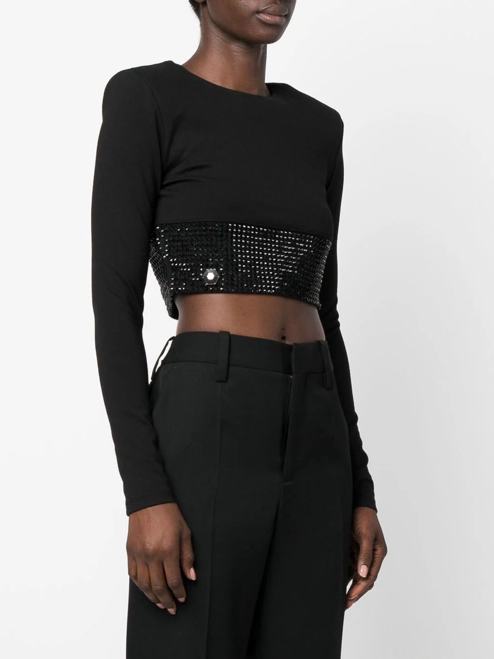 Philipp Plein crystal-embellished cropped long-sleeved top - Image 3