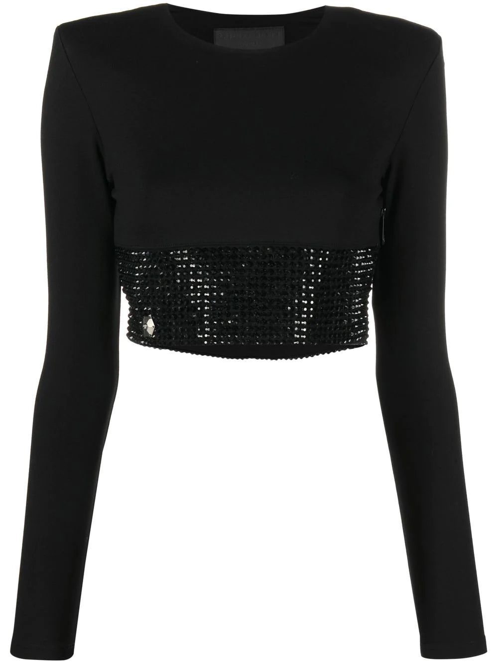 Philipp Plein crystal-embellished cropped long-sleeved top