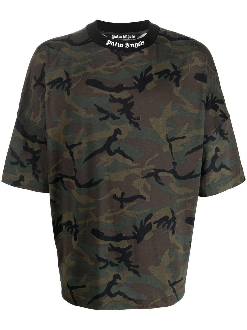 Palm Angels logo-band camouflage-print T-shirt
