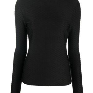Karl Lagerfeld  logo-embroidered textured long-sleeved top