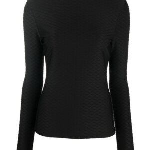 Karl Lagerfeld logo-embroidered textured long-sleeved top