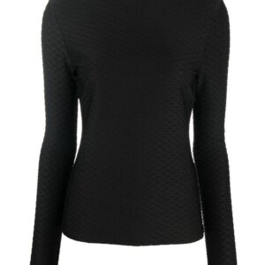 Karl Lagerfeld  logo-embroidered textured long-sleeved top