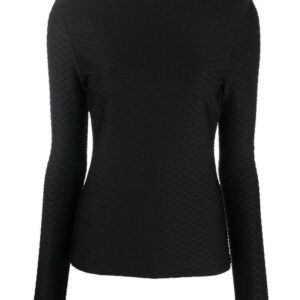Karl Lagerfeld  logo-embroidered textured long-sleeved top