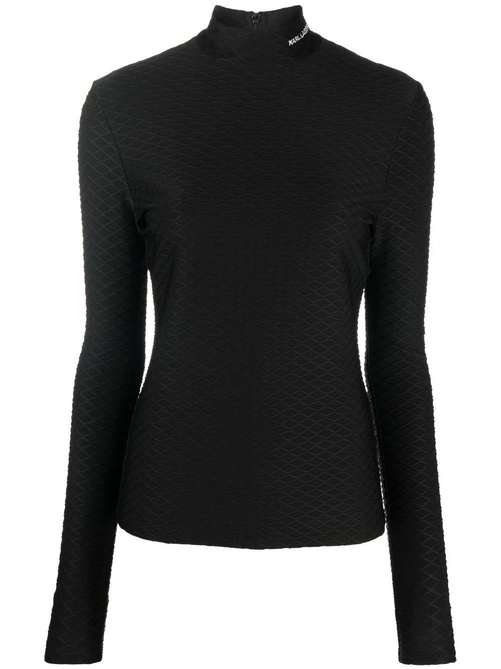 Karl Lagerfeld logo-embroidered textured long-sleeved top