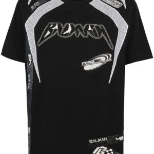 Balmain  logo-appliqué mesh T-shirt