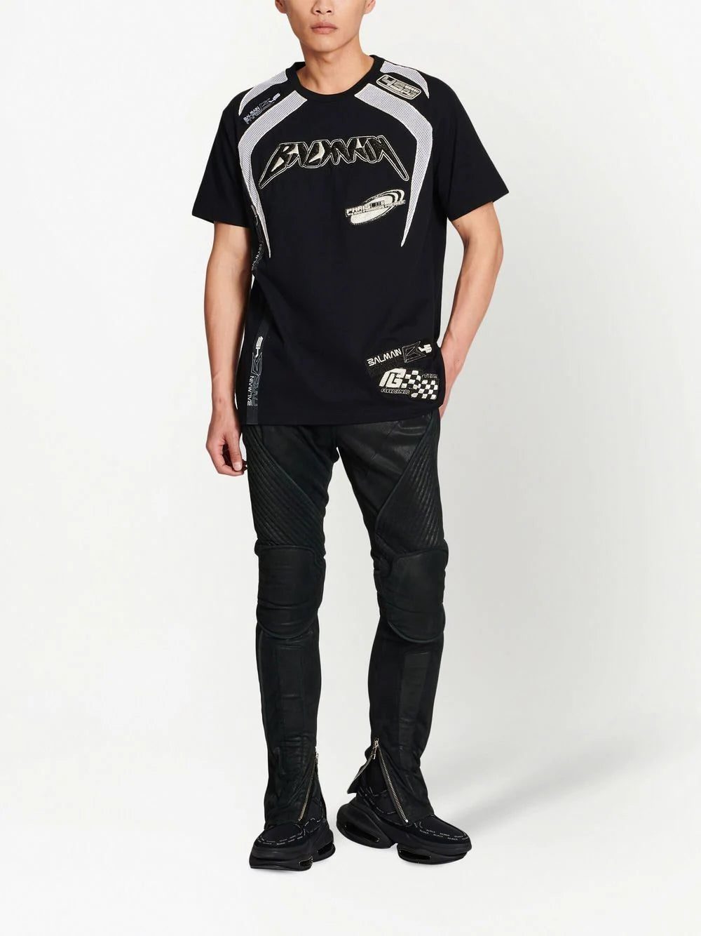 Balmain logo-appliqué mesh T-shirt - Image 3