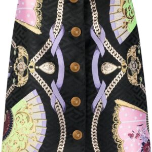 Versace  graphic-print Medusa Head button skirt