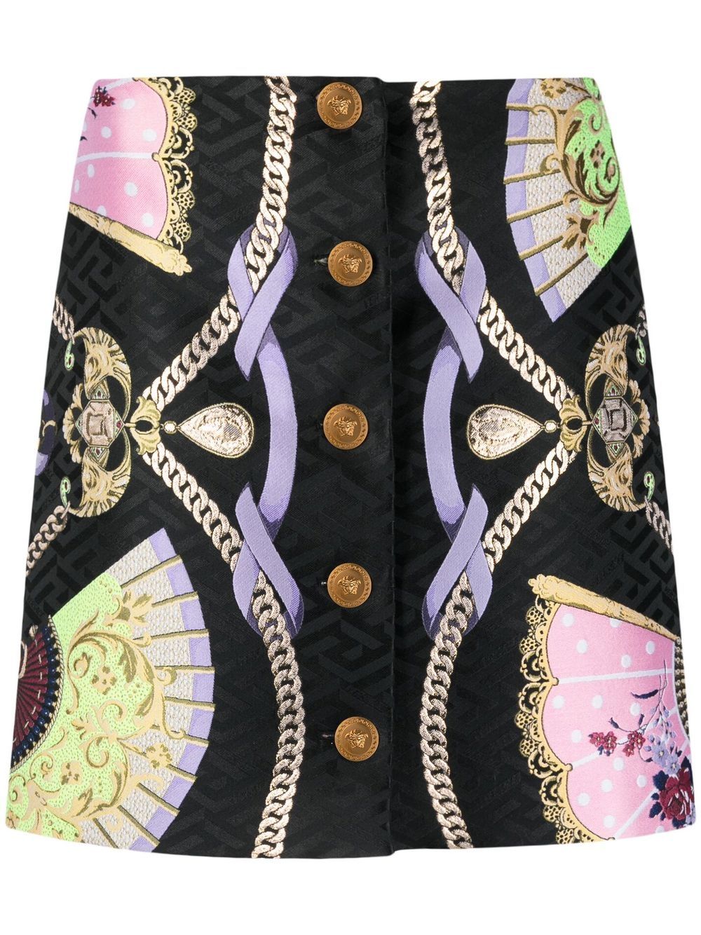Versace graphic-print Medusa Head button skirt
