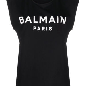 Balmain button-detail logo-print tank top