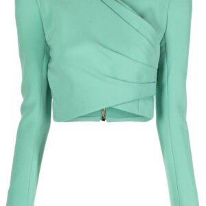 Balmain wrap-design long-sleeve crop top