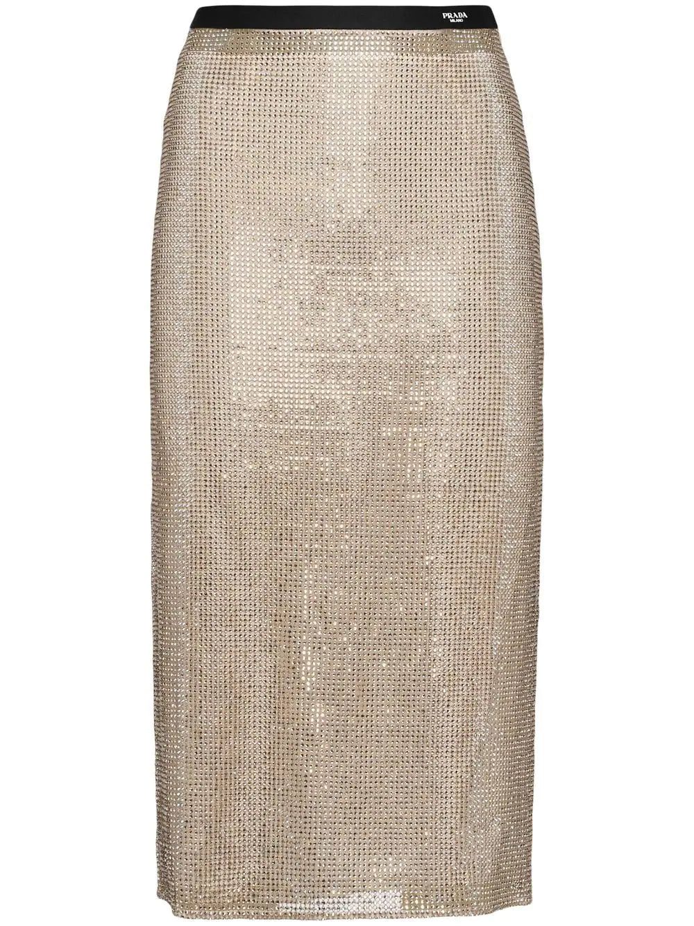 Prada embellished-mesh midi skirt