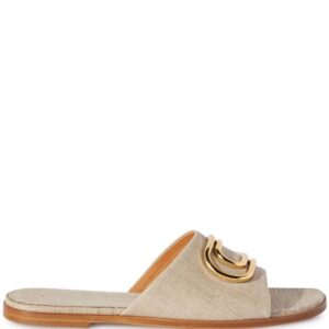 Off-White logo-plaque linen slides