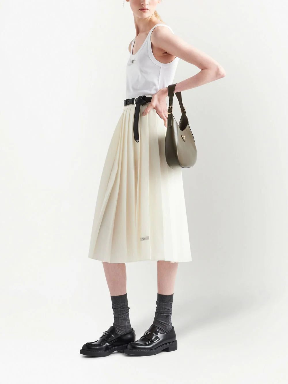 Prada pleated logo-patch midi skirt - Image 2