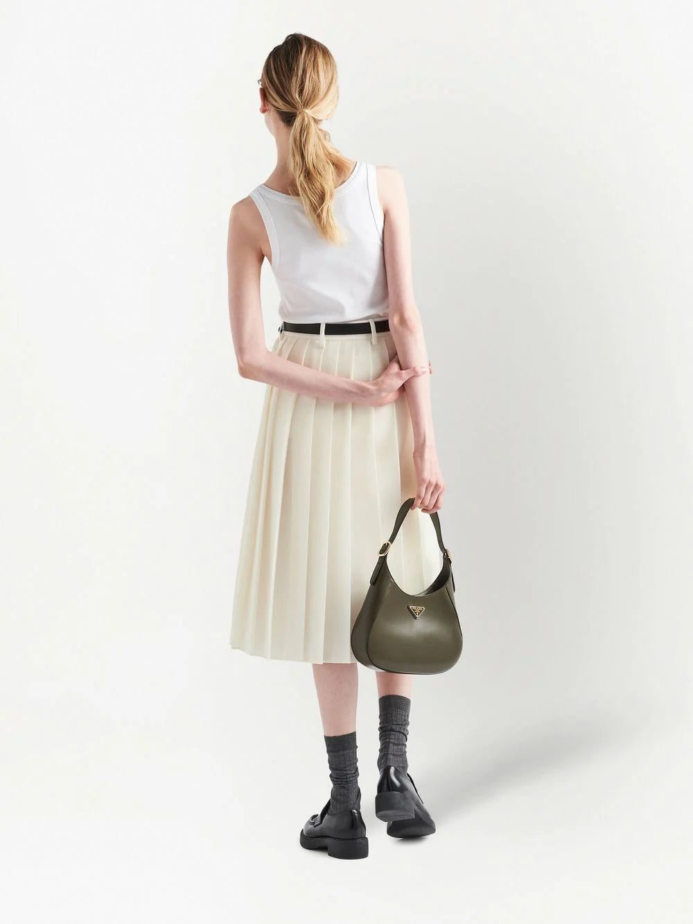 Prada pleated logo-patch midi skirt - Image 3