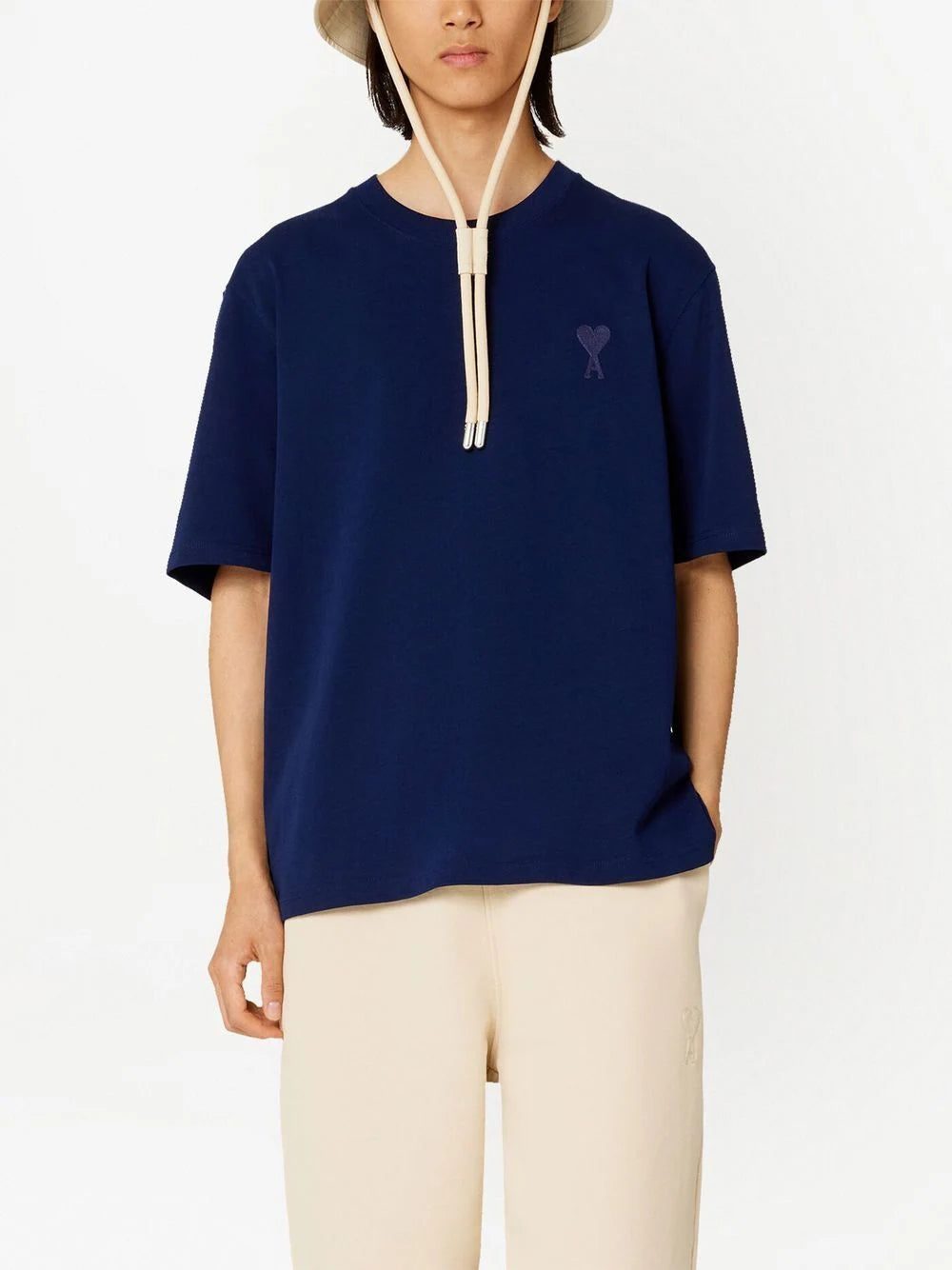 AMI Paris logo-stamp organic-cotton T-shirt - Image 4