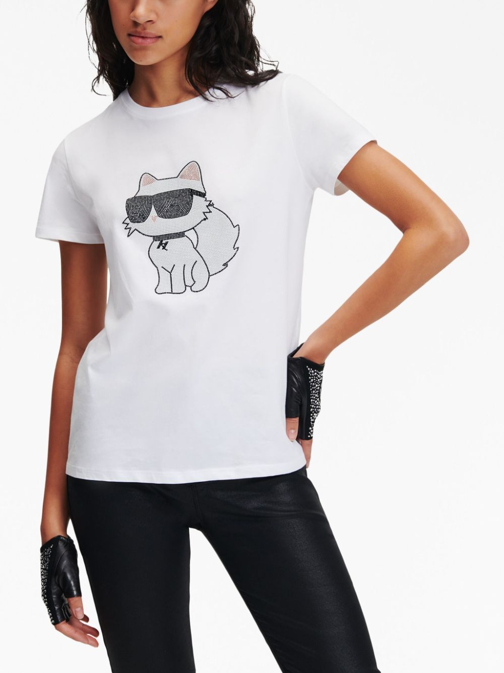Karl Lagerfeld Ikonik 2.0 Choupette rhinestone-embellished T-shirt - Image 2