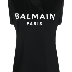 Balmain logo-print button-embellished top