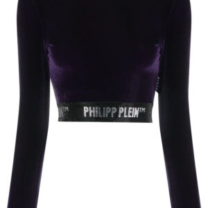 Philipp Plein embellished velvet crop top