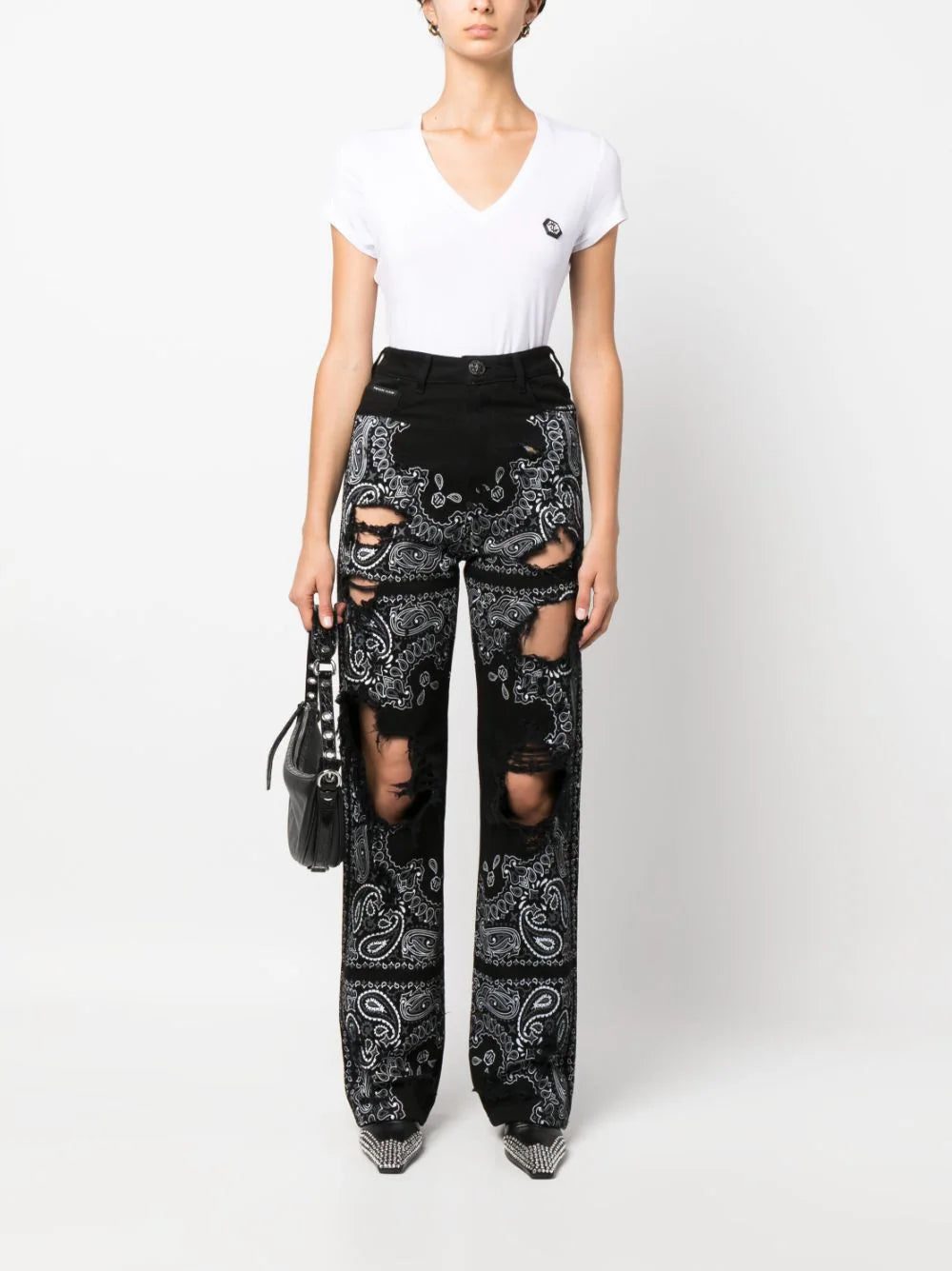 Philipp Plein logo-patch V-neck T-shirt - Image 2