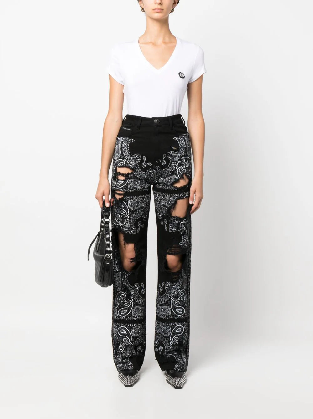 Philipp Plein logo-patch V-neck T-shirt - Image 2