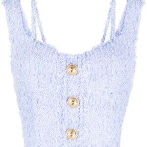 Balmain embossed-button tweed crop top