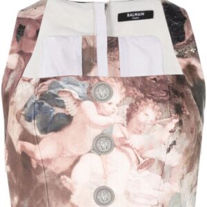 Balmain Sky-print leather crop top