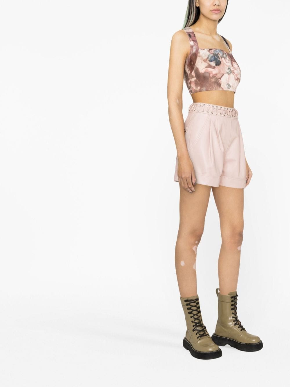 Balmain Sky-print leather crop top - Image 3