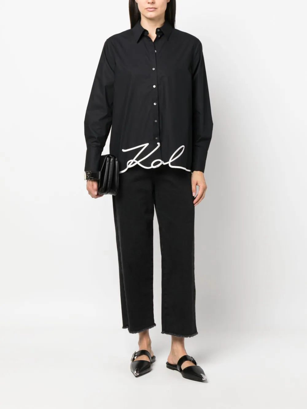 Karl Lagerfeld signature-embroidery organic cotton shirt - Image 2