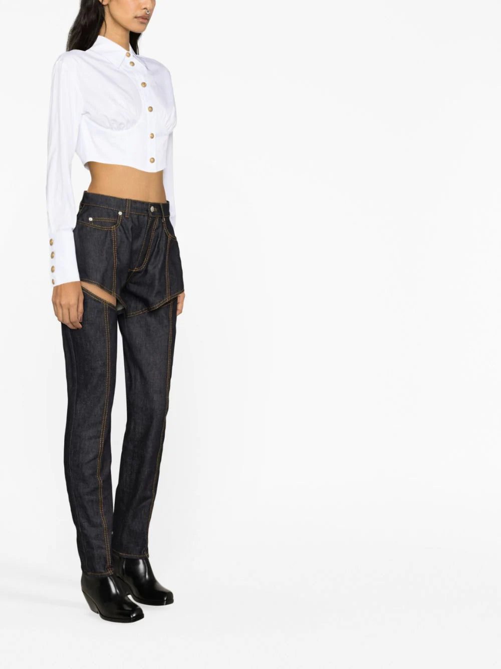 Balmain cropped ruched cotton shirt - Image 3