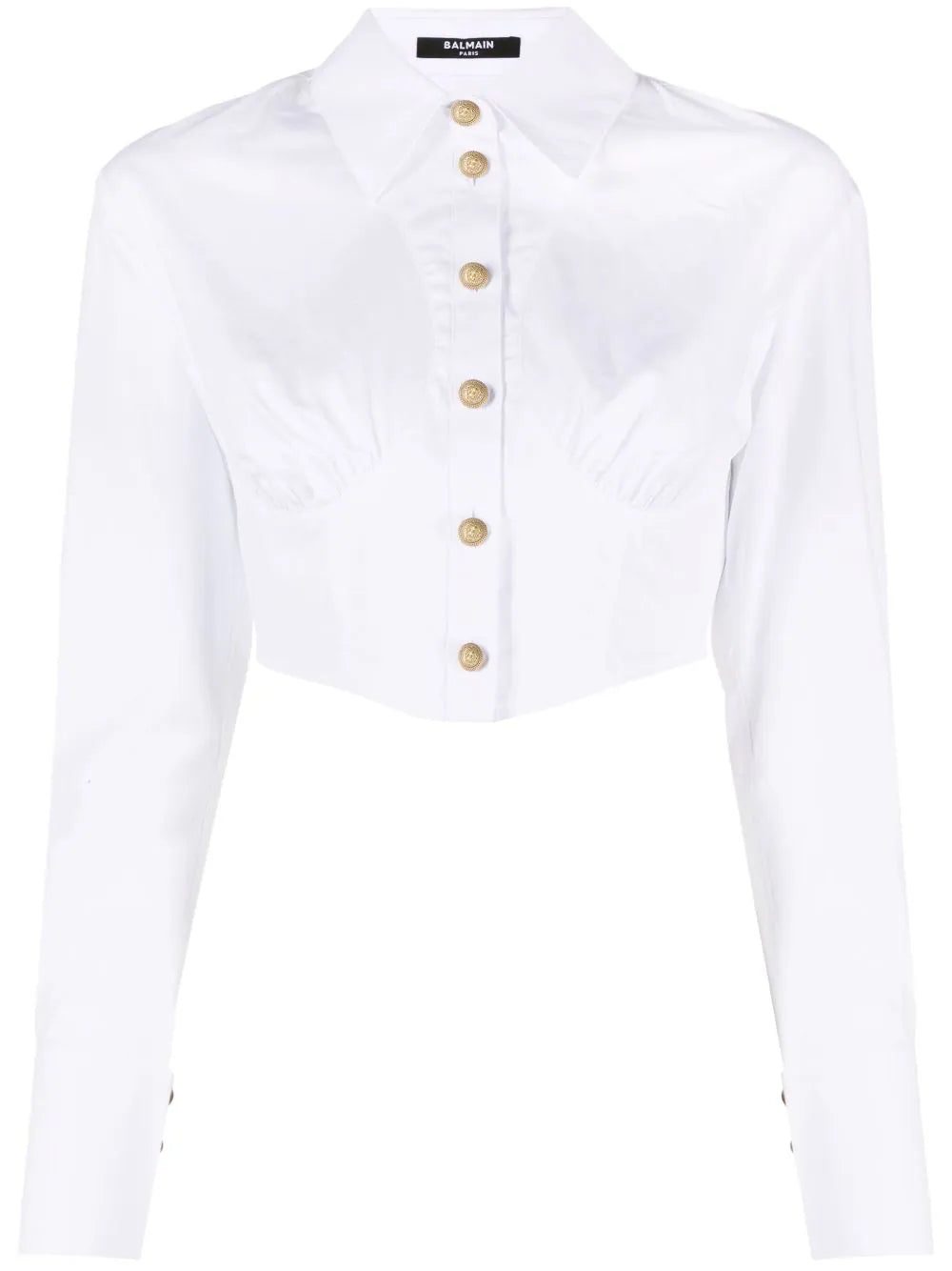 Balmain cropped ruched cotton shirt