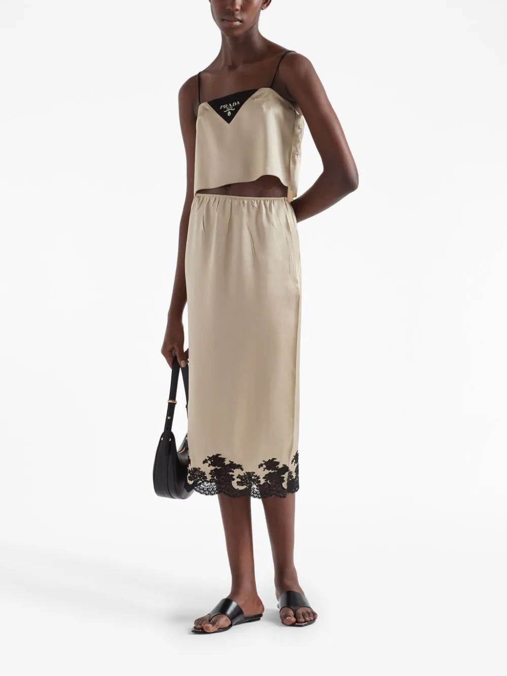 Prada lace-trimmed satin midi skirt - Image 2
