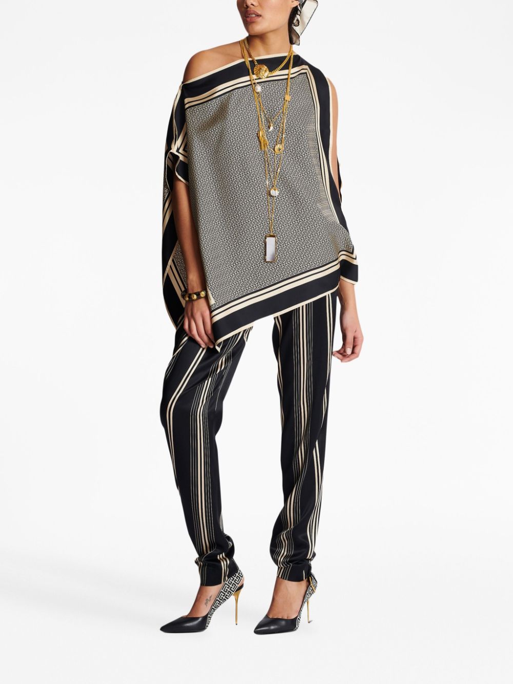 Balmain asymmetric monogram silk top - Image 2