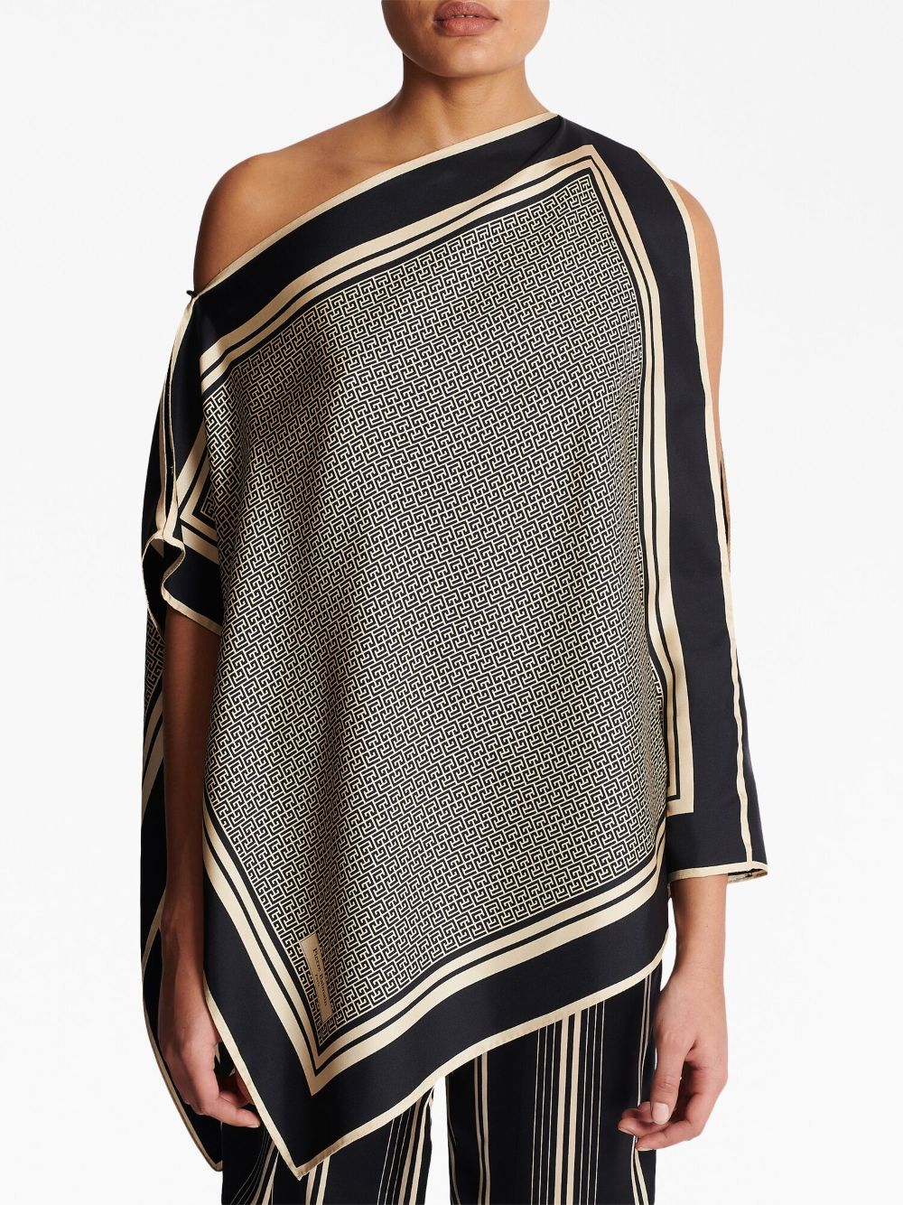 Balmain asymmetric monogram silk top - Image 5