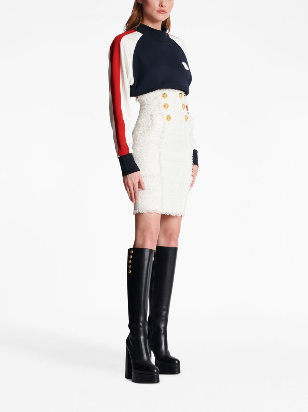 Balmain button-detail tweed pencil skirt - Image 3