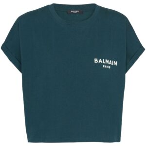 Balmain  flocked-logo cropped T-shirt
