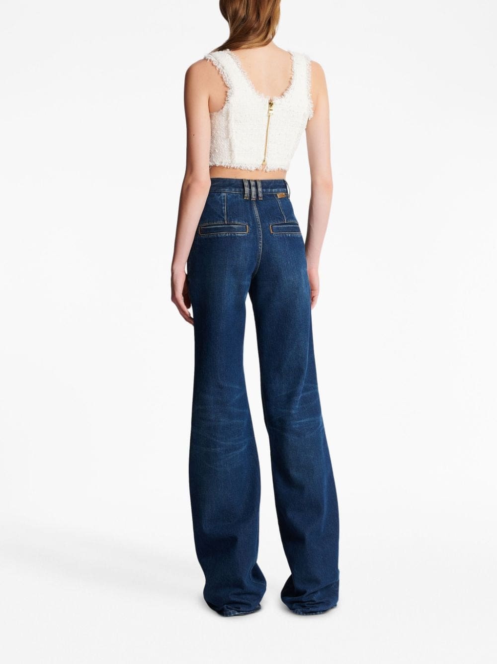 Balmain button-detail tweed cropped top - Image 4